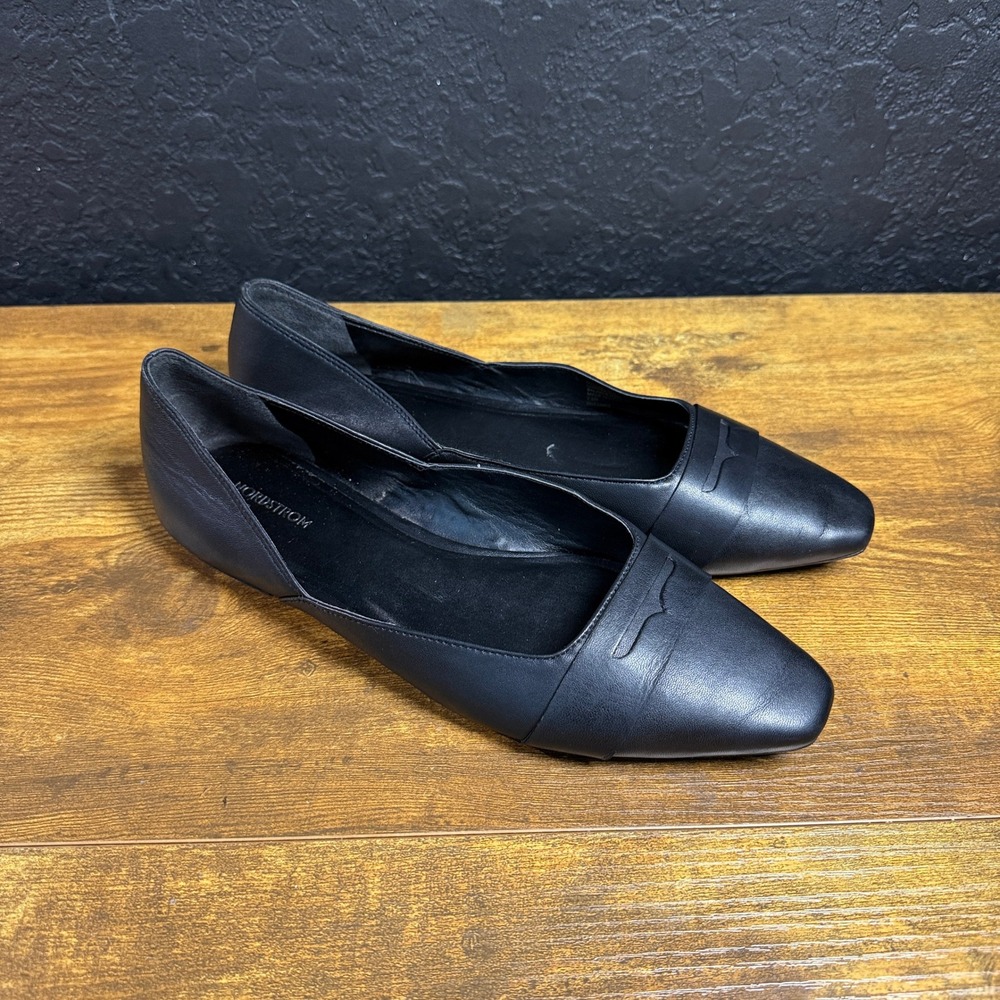 Nordstrom Jacki NOJACKI-LEA Black Leather Pointed Toe Penny Flat Womens 7.5